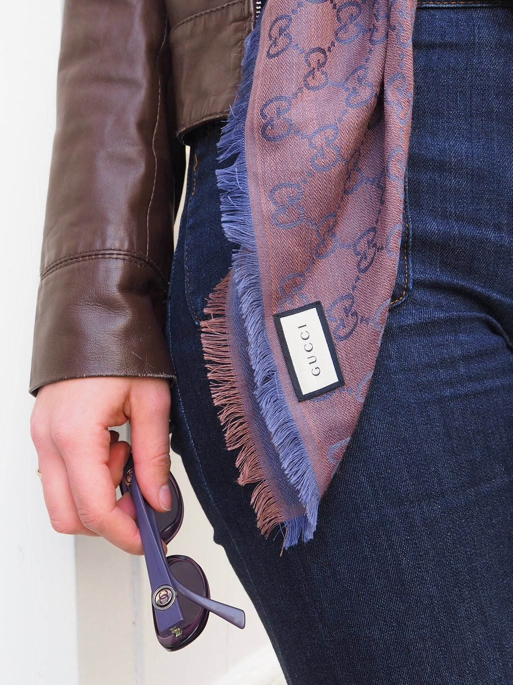 GUCCI GG JACQUARD SILK WOOL SCARF