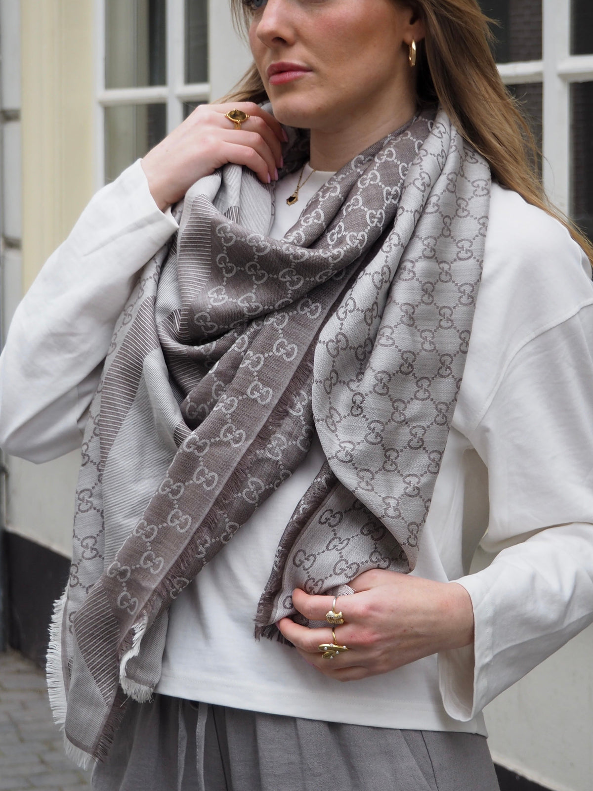 GUCCI GG JACQUARD SILK WOOL SCARF