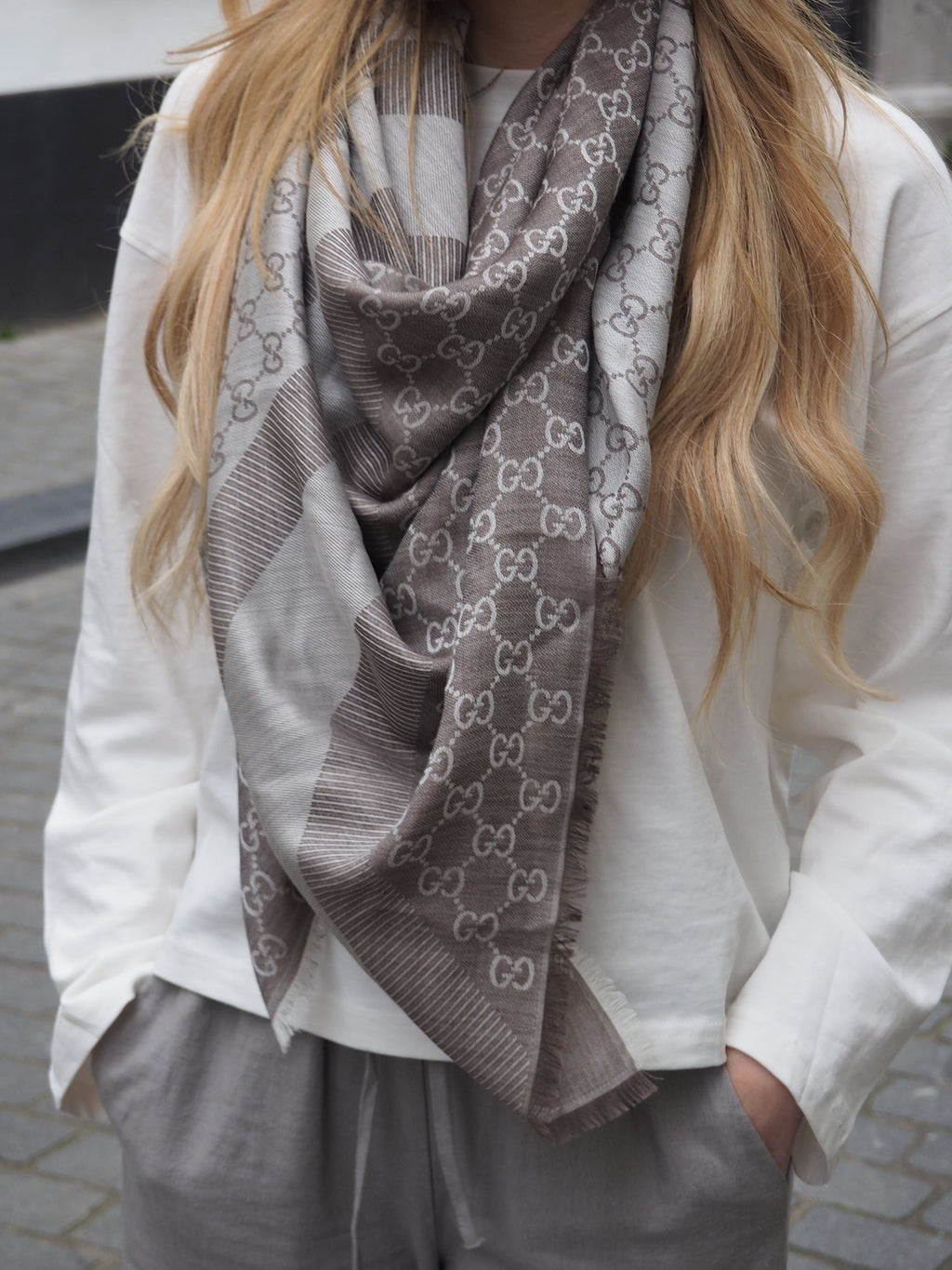 GUCCI GG JACQUARD SILK WOOL SCARF