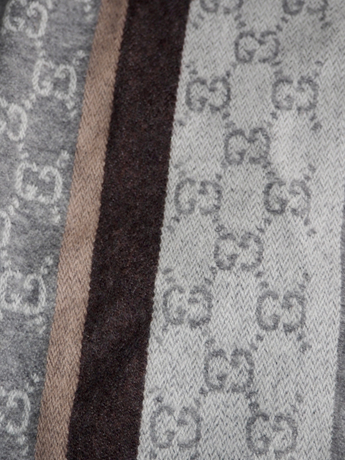 GUCCI GG JACQUARD CASHMERE/WOOL SCARF WITH TASSELS