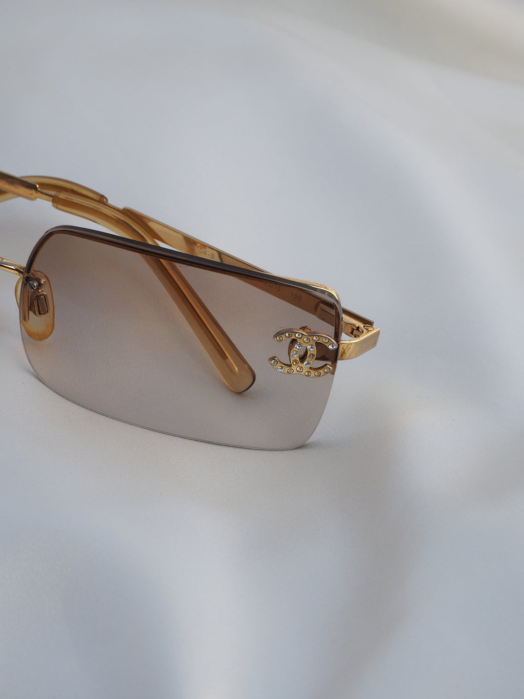 CHANEL 4104-B CRYSTAL CC LOGO RIMLESS SUNGLASSES GOLD