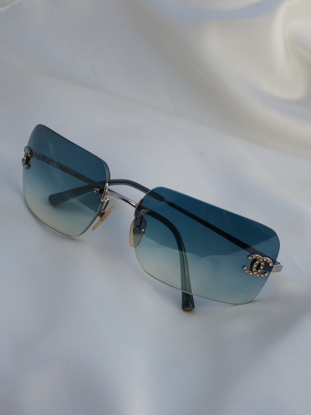 CHANEL 4017-D CRYSTAL CC LOGO RIMLESS SUNGLASSES TURQUOISE