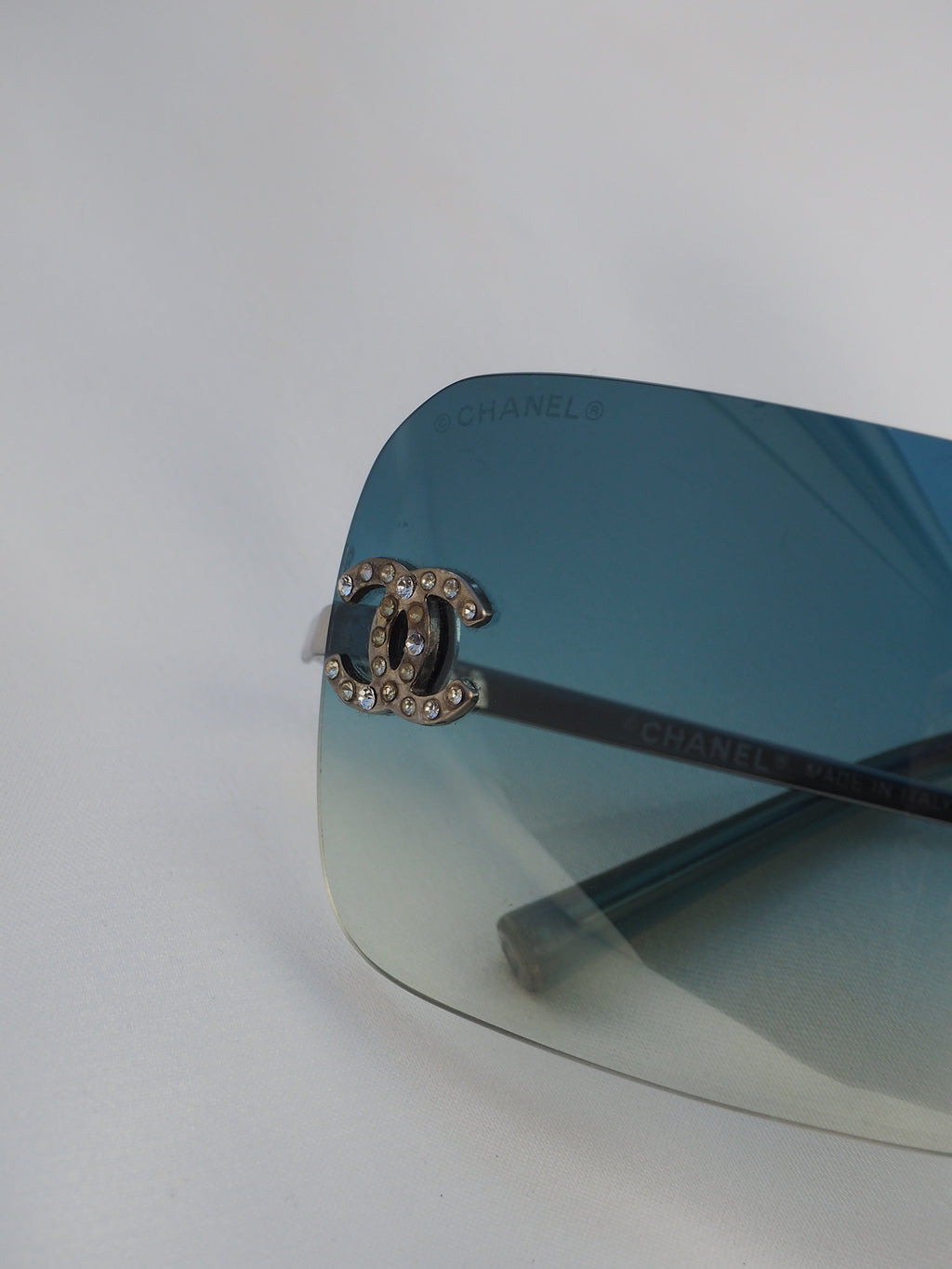 CHANEL 4017-D CRYSTAL CC LOGO RIMLESS SUNGLASSES TURQUOISE