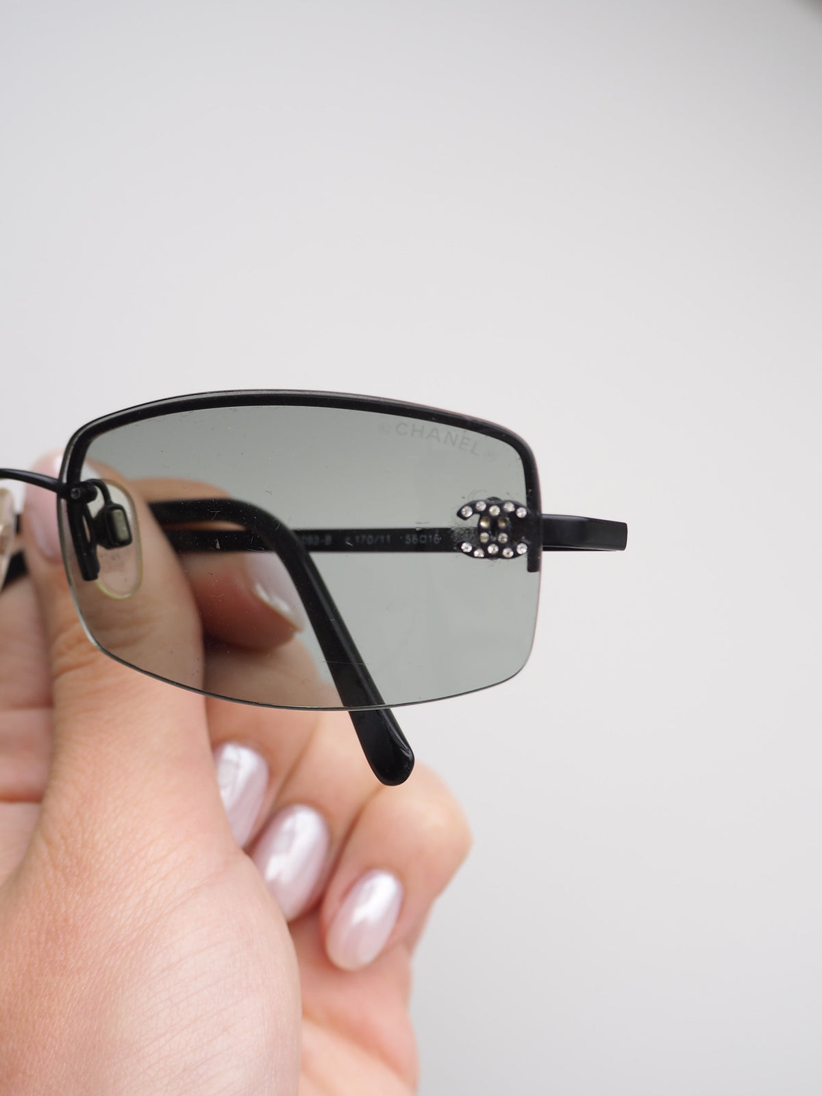 CHANEL 4093-B CRYSTAL CC LOGO RIMLESS SUNGLASSES GREY