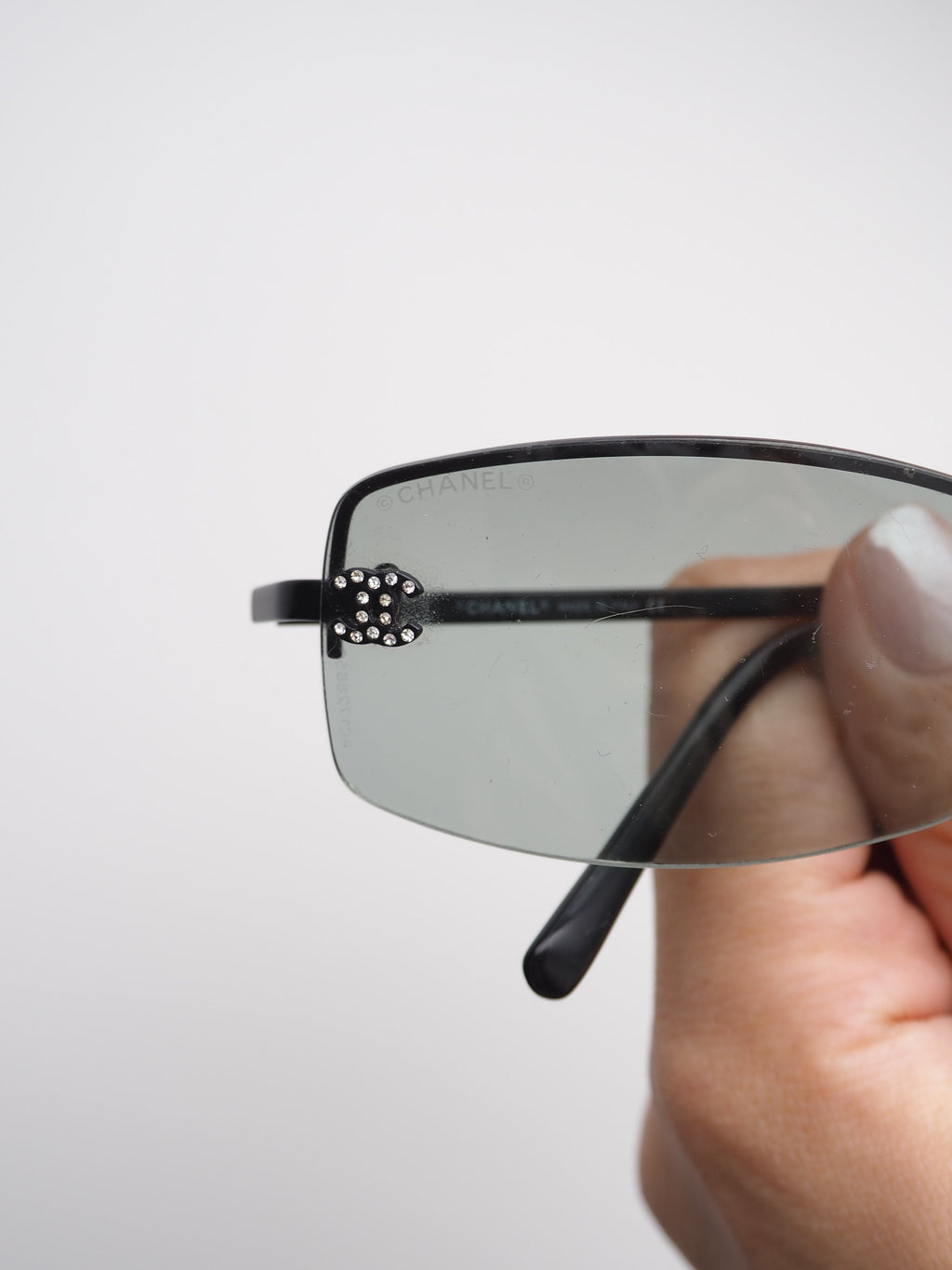 CHANEL 4093-B CRYSTAL CC LOGO RIMLESS SUNGLASSES GREY