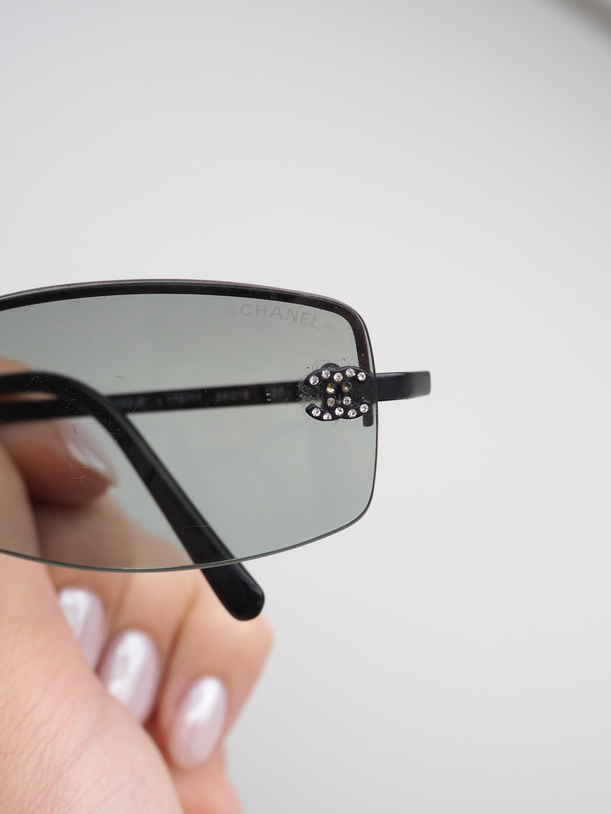 CHANEL 4093-B CRYSTAL CC LOGO RIMLESS SUNGLASSES GREY