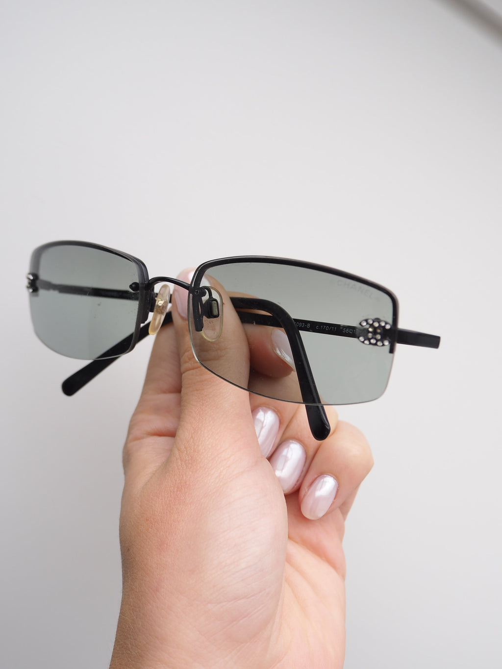 CHANEL 4093-B CRYSTAL CC LOGO RIMLESS SUNGLASSES GREY