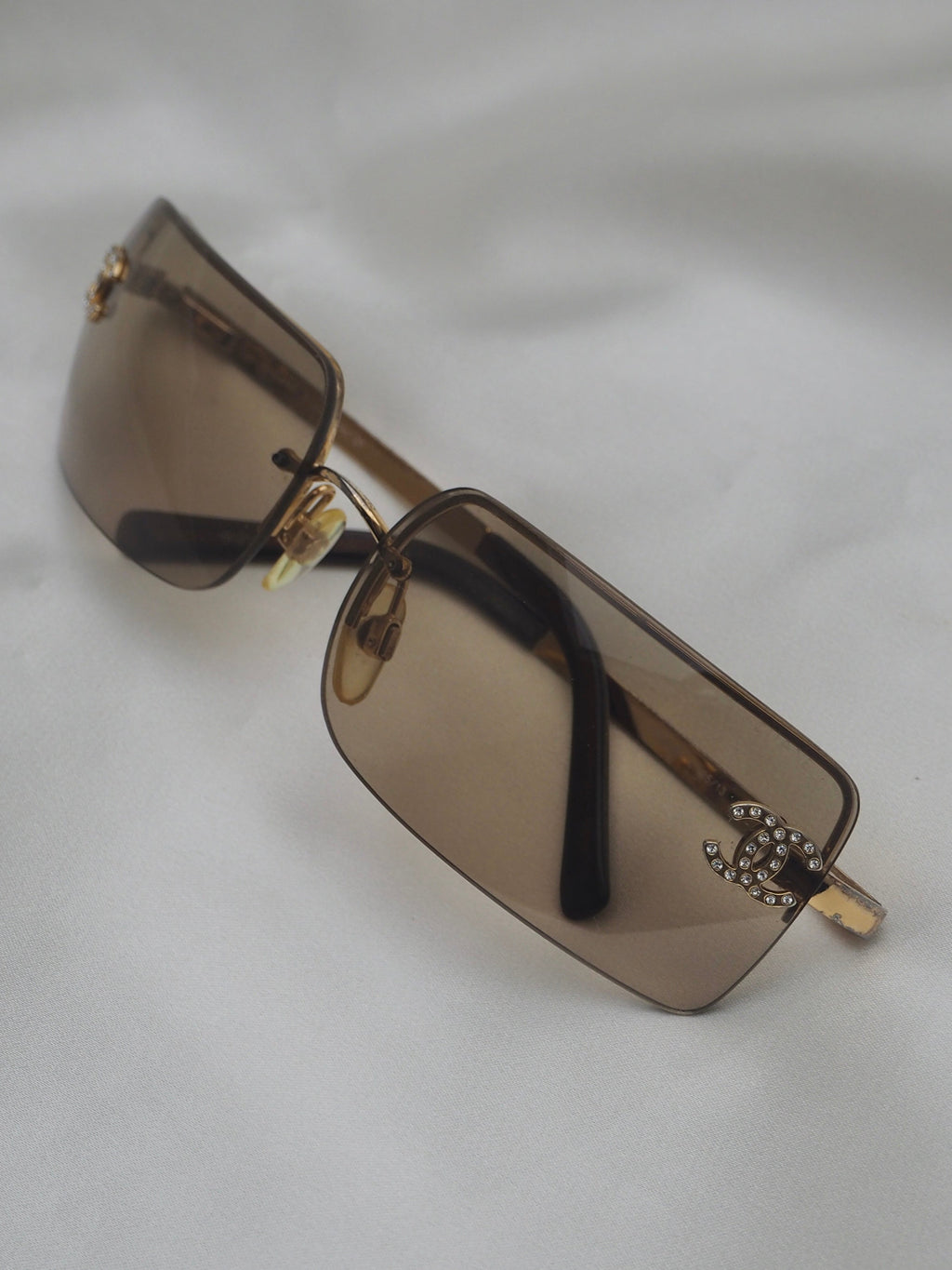 CHANEL 4104-B CRYSTAL CC LOGO RIMLESS SUNGLASSES BROWN