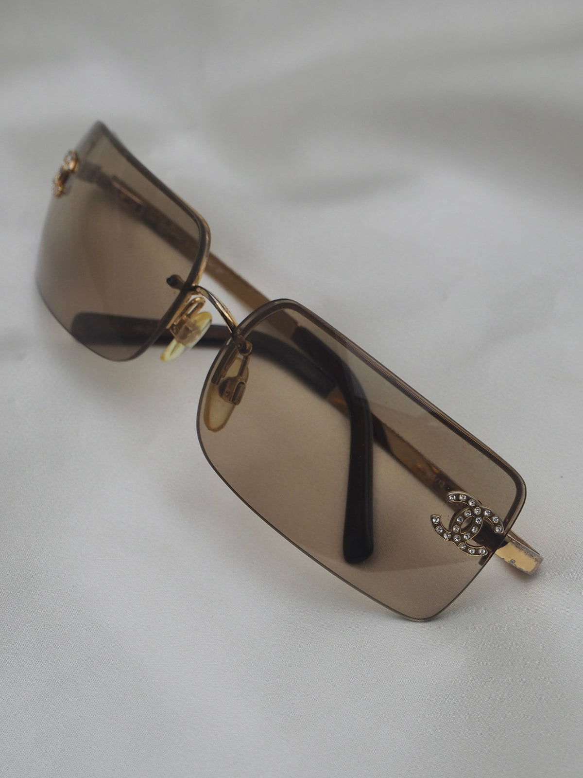 CHANEL 4104-B CRYSTAL CC LOGO RIMLESS SUNGLASSES BROWN