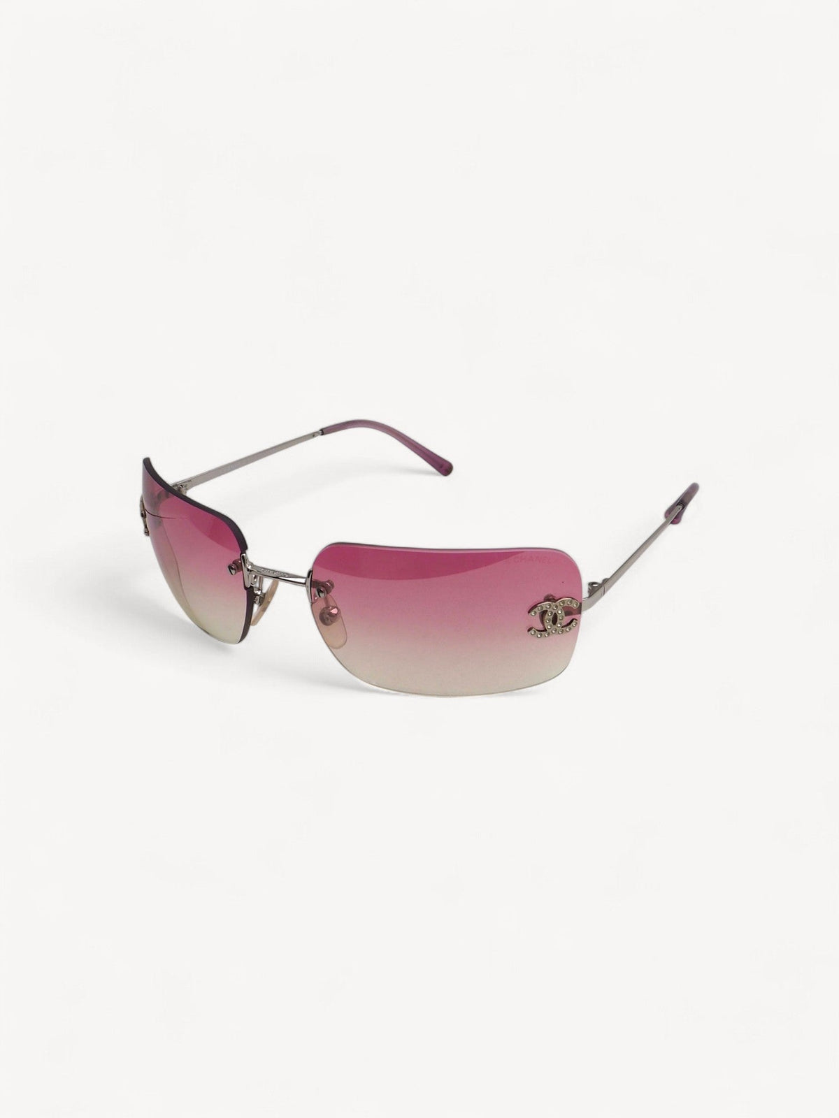 CHANEL 4017-D CRYSTAL CC LOGO RIMLESS SUNGLASSES PINK
