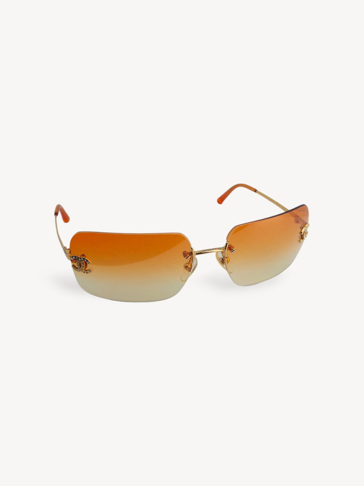 CHANEL 4017-D CRYSTAL CC LOGO RIMLESS SUNGLASSES ORANGE