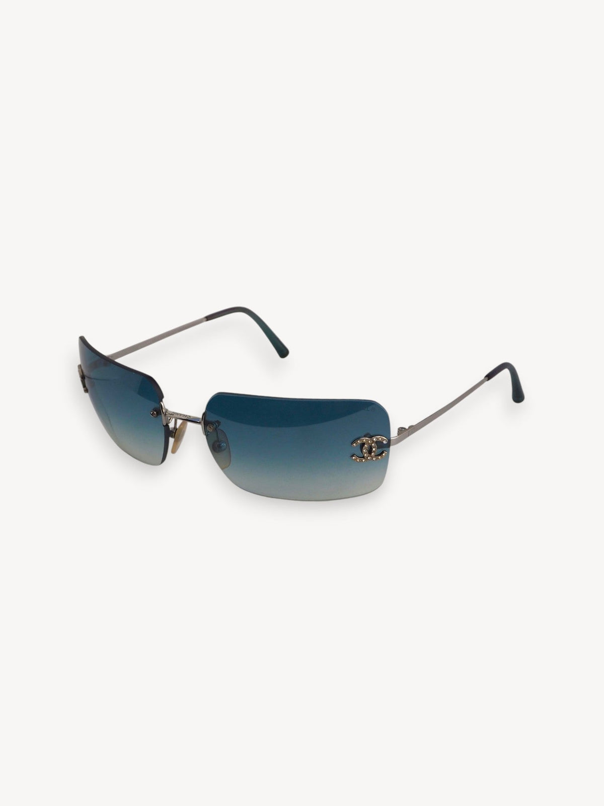 CHANEL 4017-D CRYSTAL CC LOGO RIMLESS SUNGLASSES TURQUOISE
