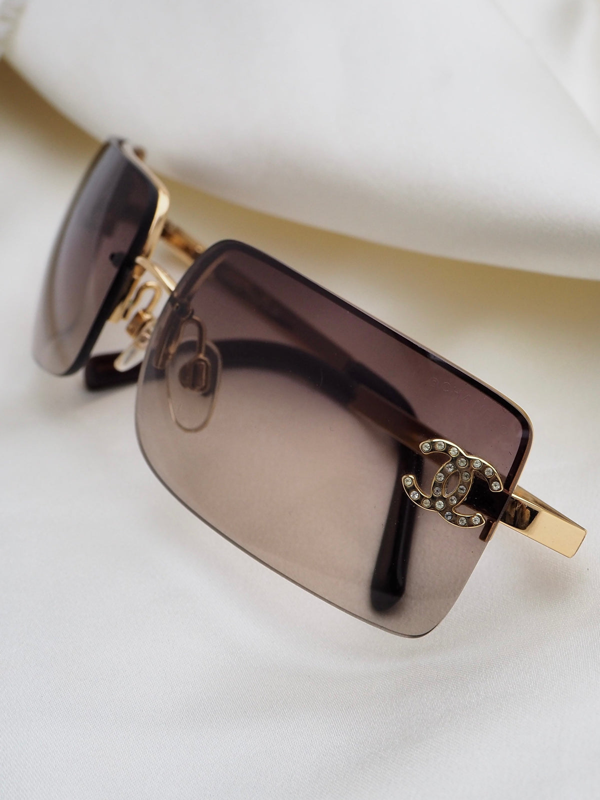 CHANEL 4104-B CRYSTAL CC LOGO RIMLESS SUNGLASSES