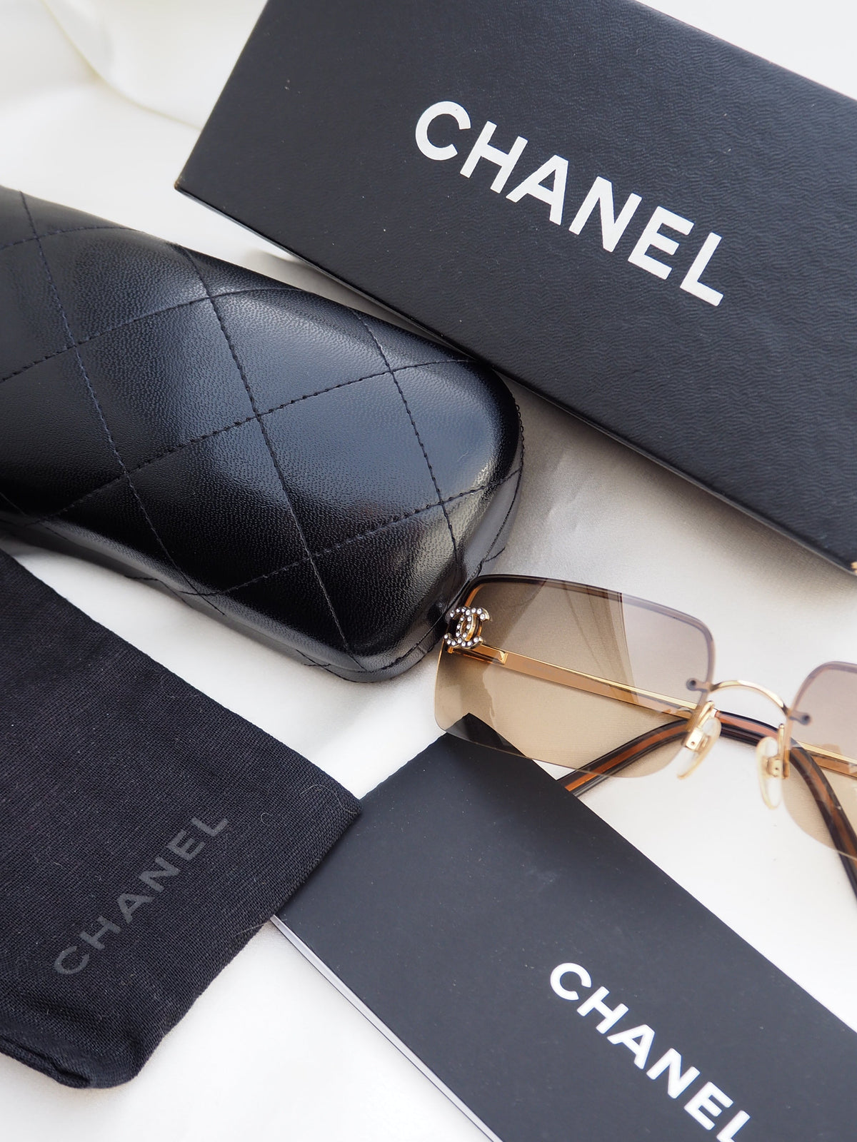 CHANEL 4104-B CRYSTAL CC LOGO RIMLESS SUNGLASSES BROWN