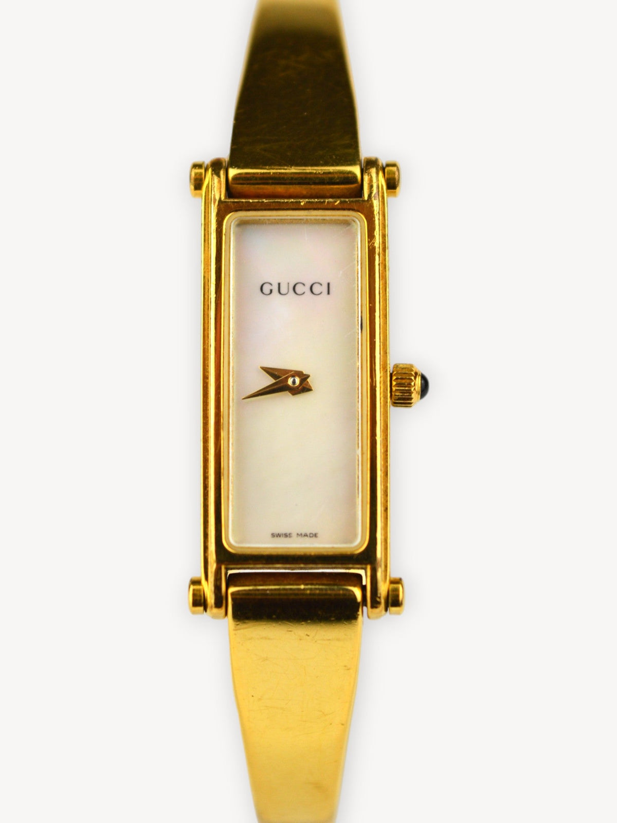 GUCCI 1500L MOTHER OF PEARL HORSEBIT WATCH GOLD