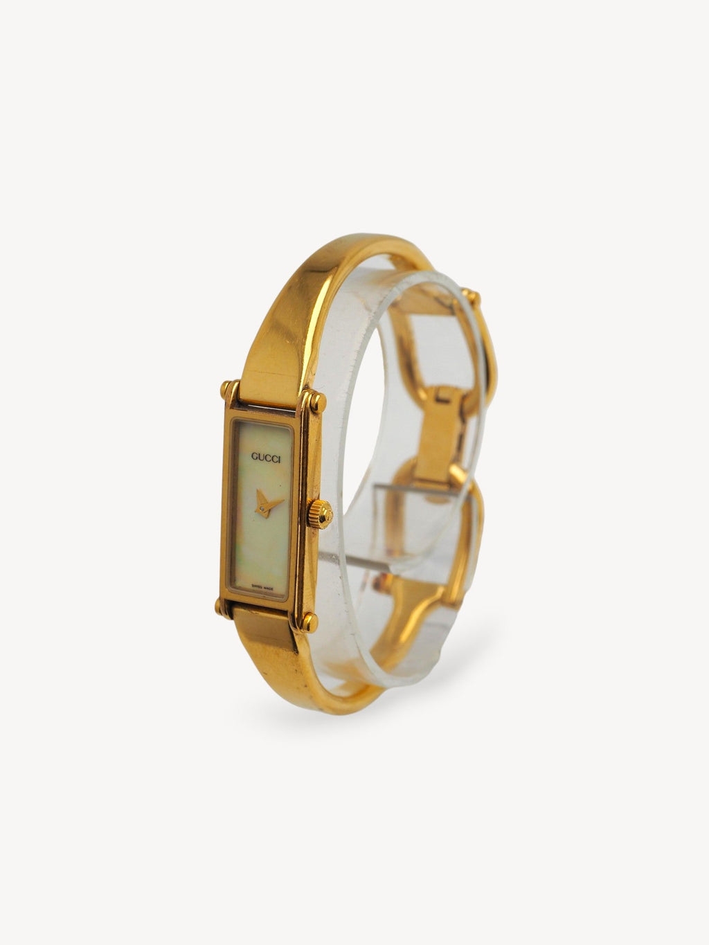 GUCCI 1500L MOTHER OF PEARL HORSEBIT WATCH GOLD