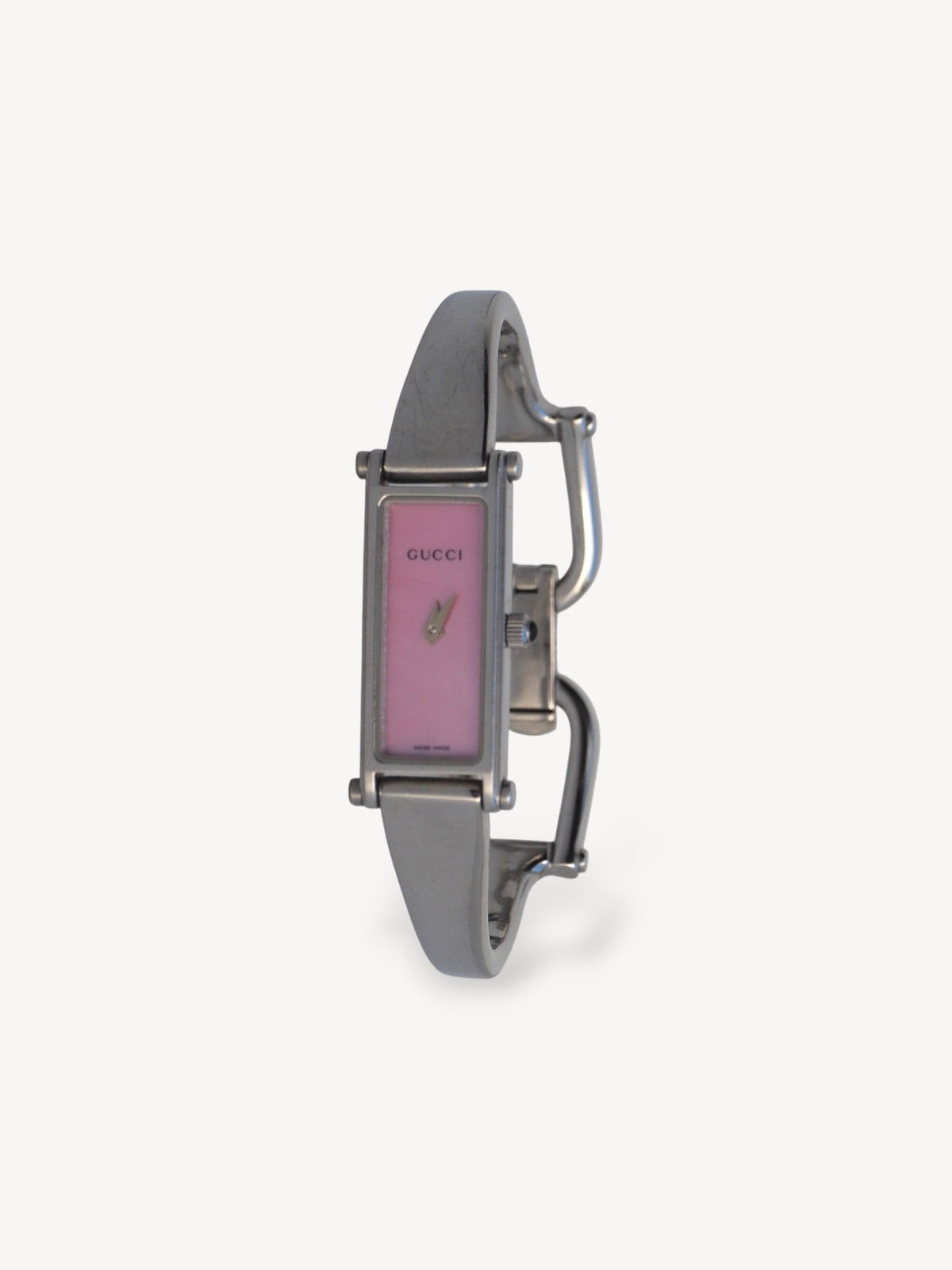 GUCCI 1500L PINK MOTHER OF PEARL HORSEBIT WATCH SILVER