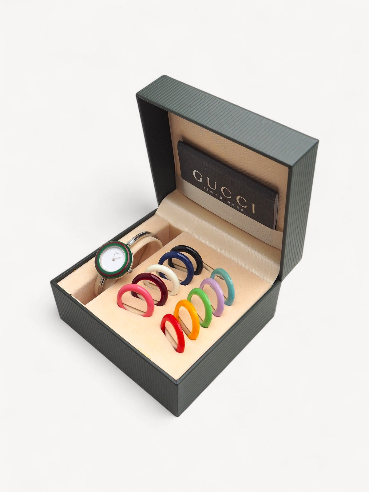 GUCCI INTERCHANGEABLE BEZEL WATCH SILVER