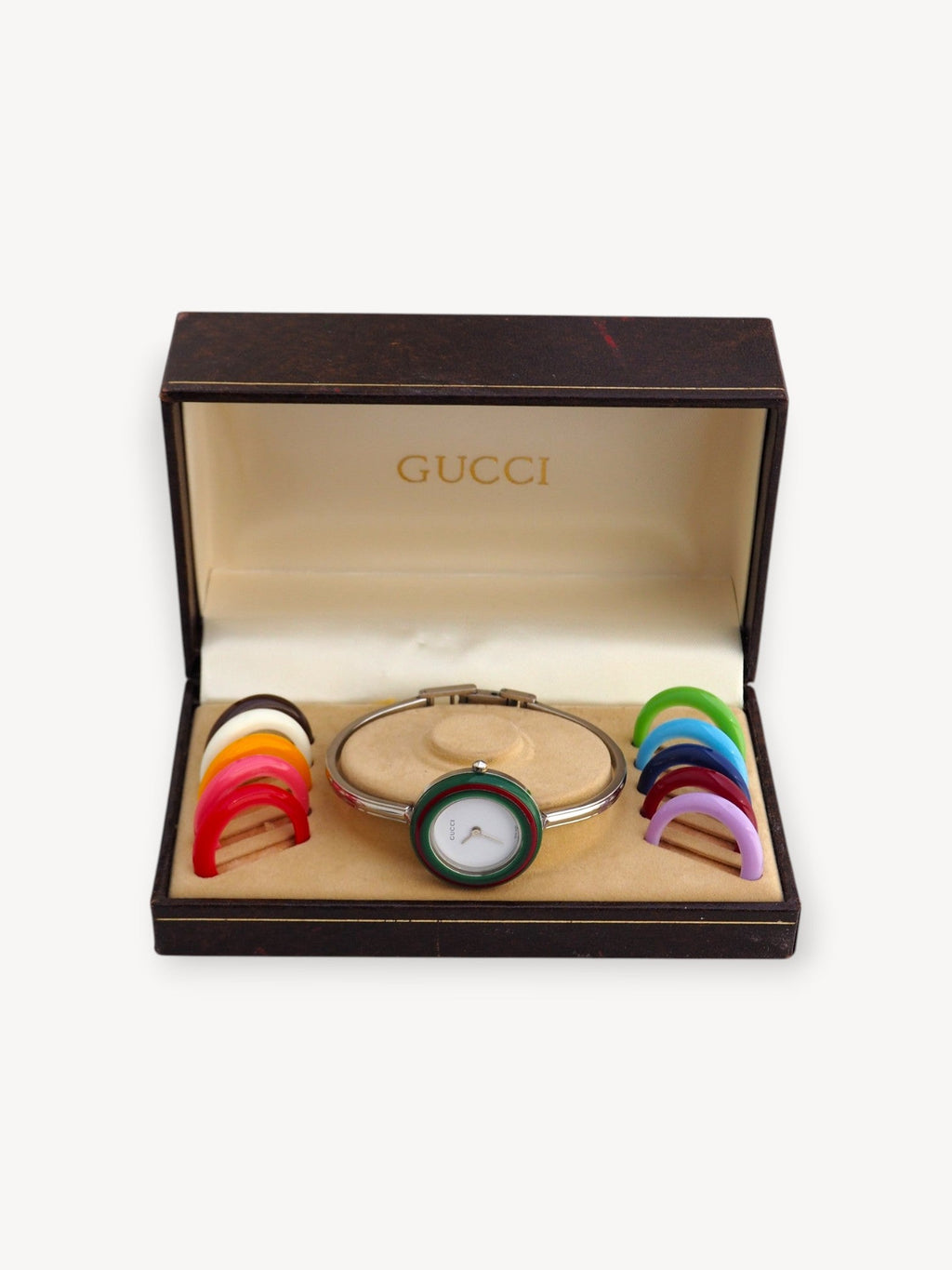 GUCCI INTERCHANGEABLE BEZEL WATCH SILVER