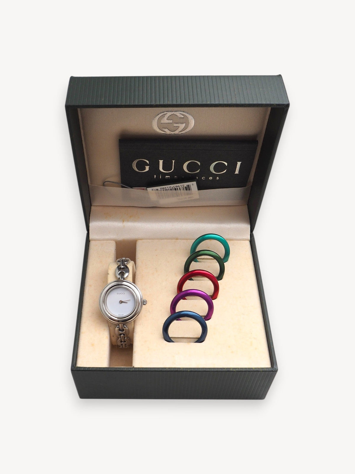 GUCCI INTERCHANGEABLE BEZEL WATCH SILVER