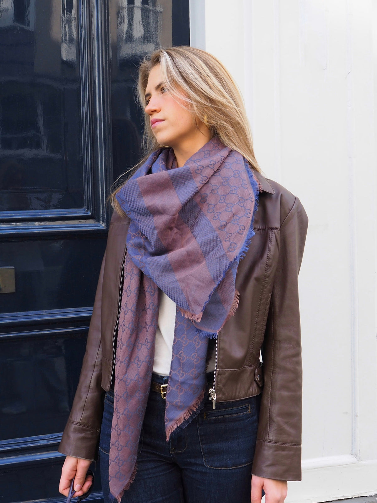 GUCCI GG JACQUARD SILK WOOL SCARF