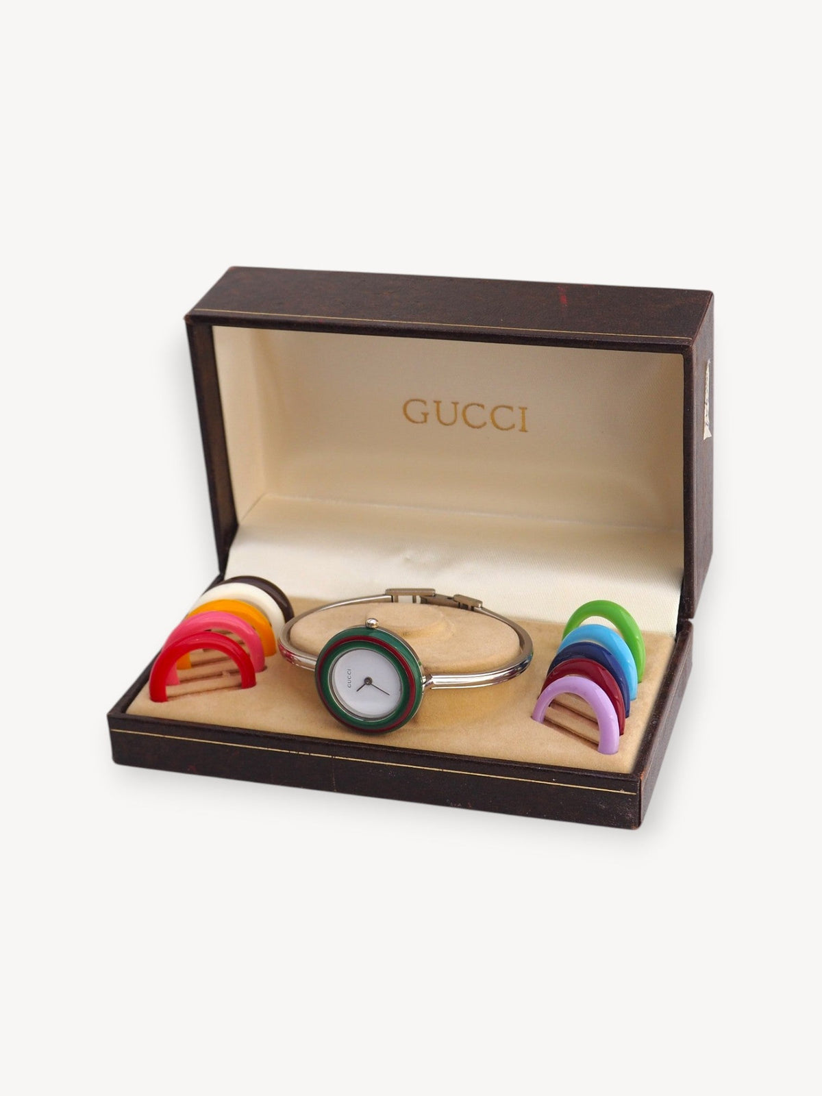 GUCCI INTERCHANGEABLE BEZEL WATCH SILVER