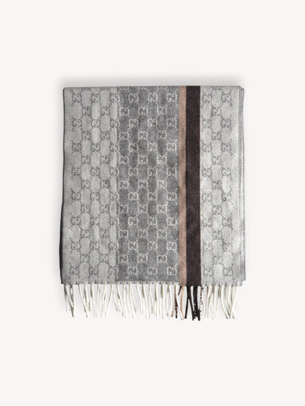 GUCCI GG JACQUARD CASHMERE/WOOL SCARF WITH TASSELS