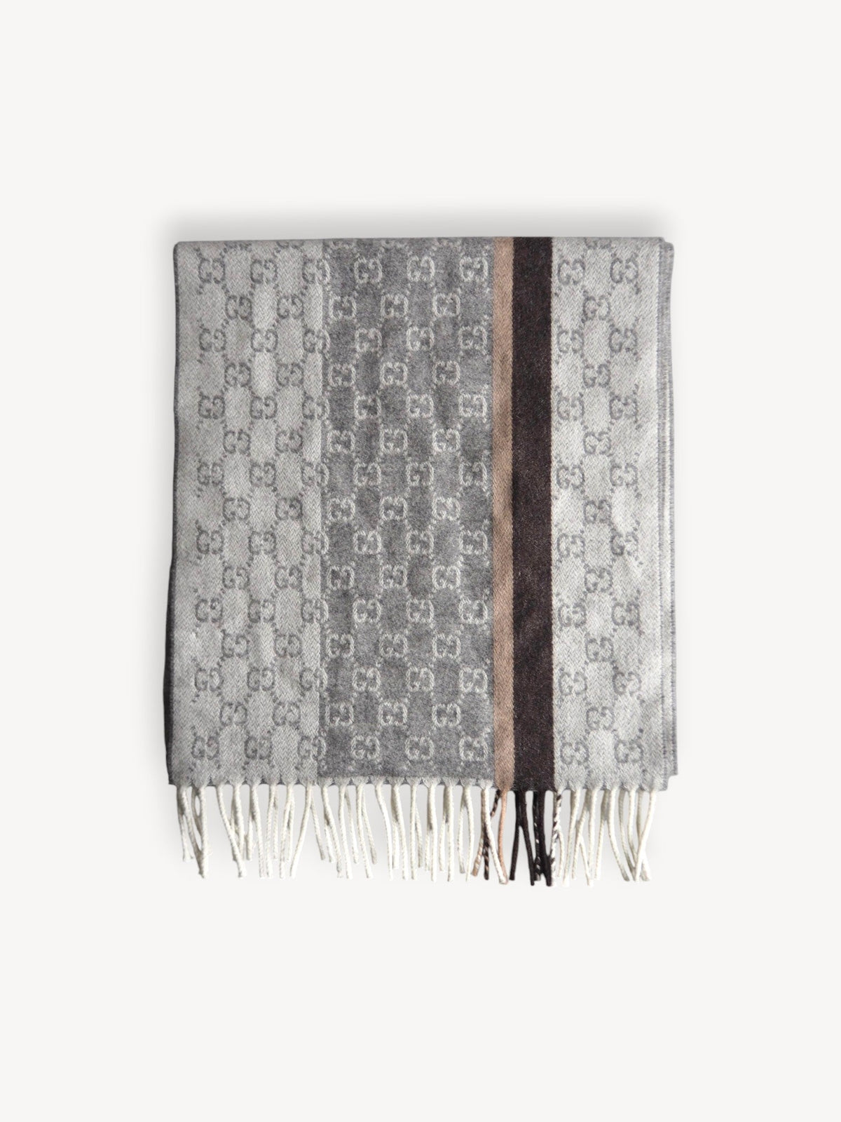 GUCCI GG JACQUARD CASHMERE/WOOL SCARF WITH TASSELS