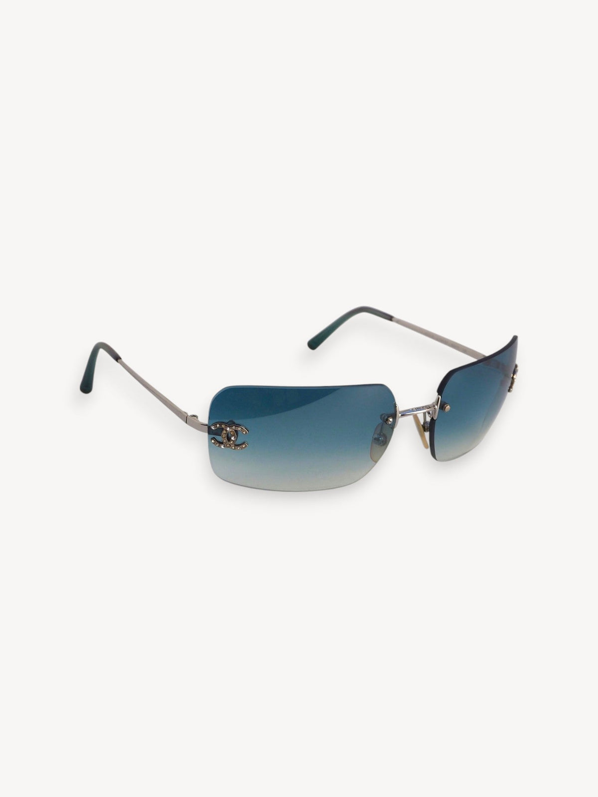 CHANEL 4017-D CRYSTAL CC LOGO RIMLESS SUNGLASSES TURQUOISE