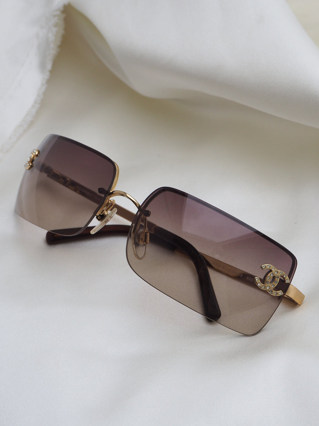 CHANEL 4104-B CRYSTAL CC LOGO RIMLESS SUNGLASSES