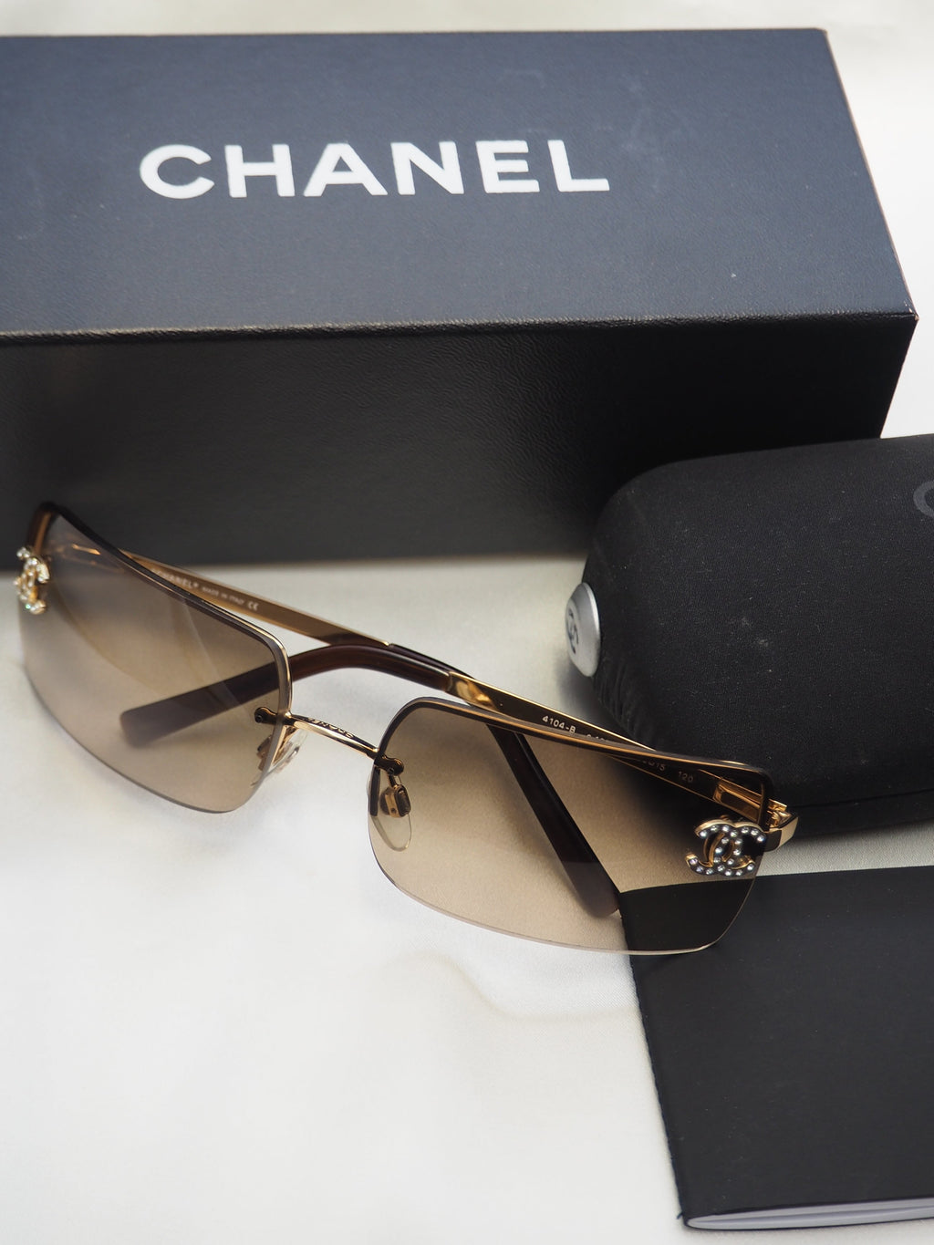 CHANEL 4104-B CRYSTAL CC LOGO RIMLESS SUNGLASSES BROWN