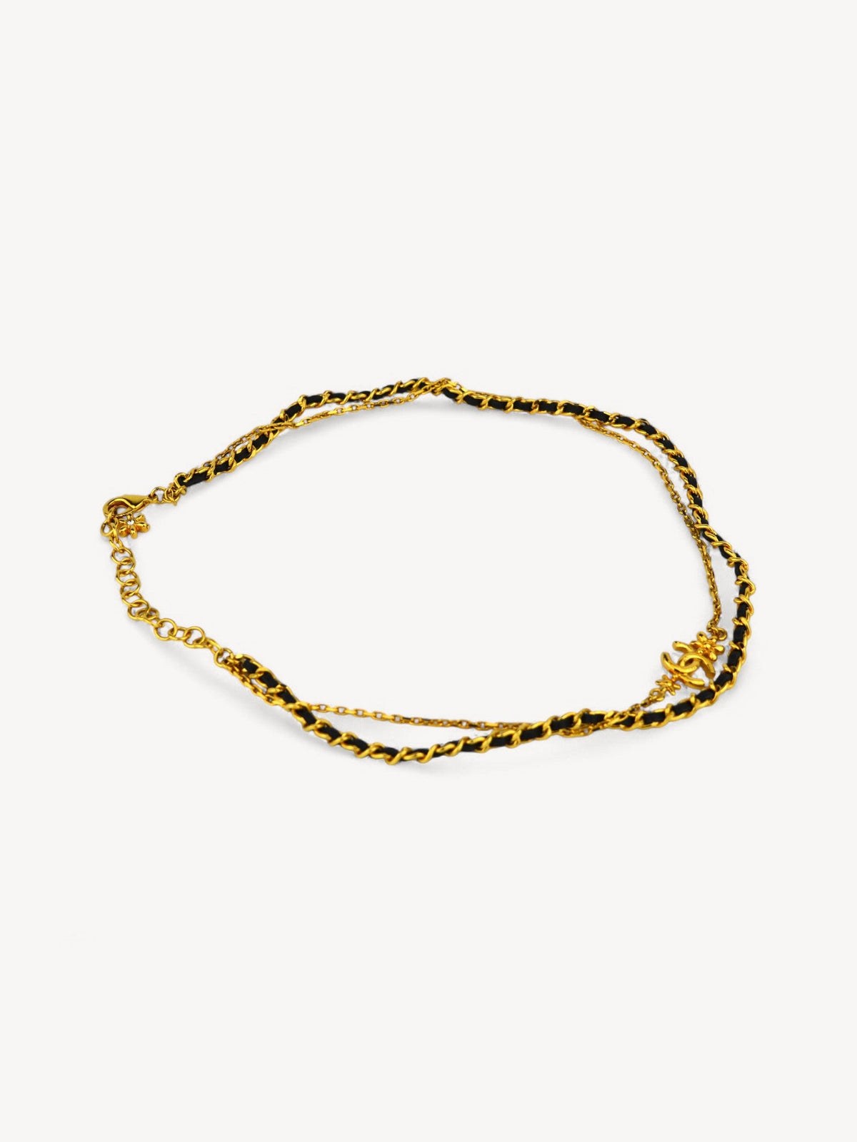 CHANEL LEATHER CHAIN CC LOGO NECKLACE
