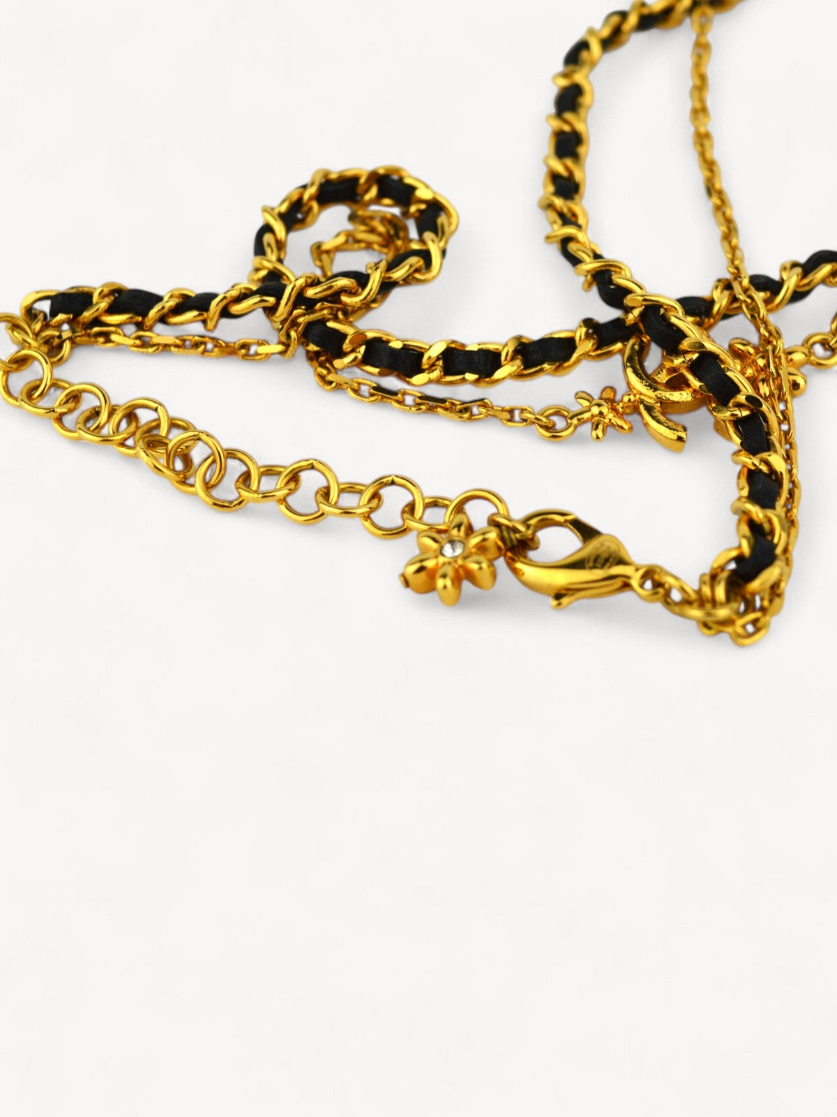 CHANEL LEATHER CHAIN CC LOGO NECKLACE