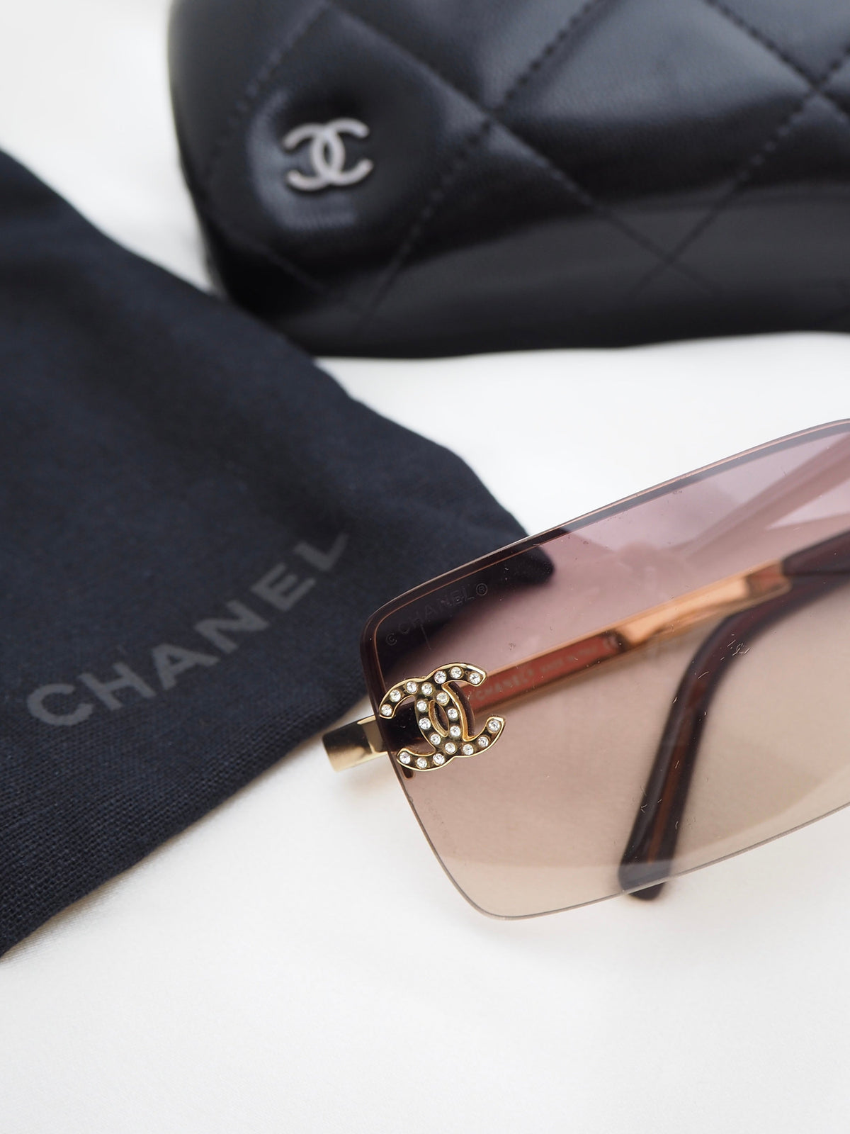CHANEL 4104-B CRYSTAL CC LOGO RIMLESS SUNGLASSES
